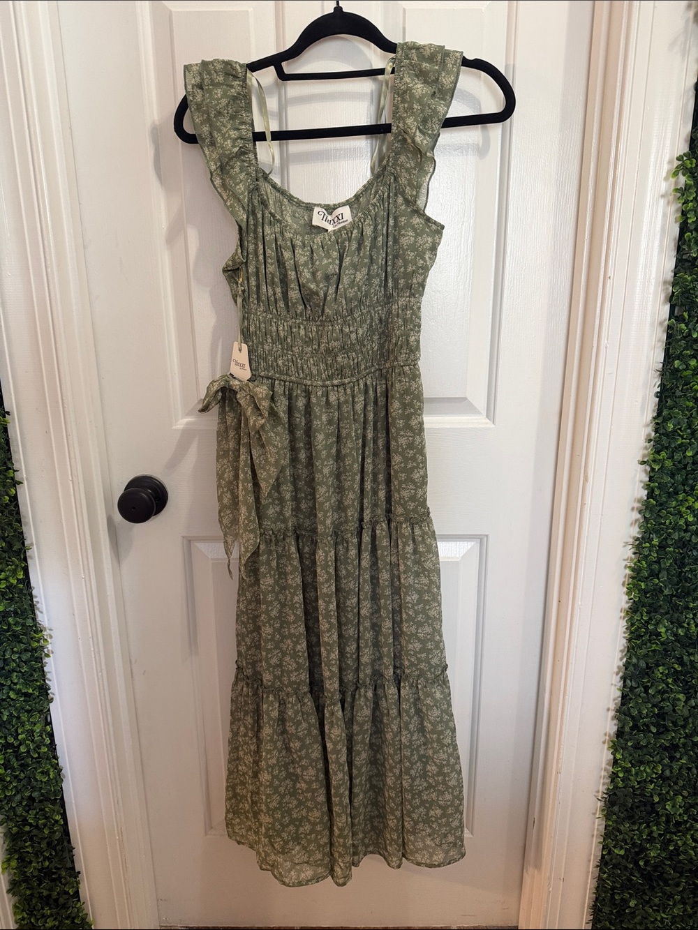 Trixxi Olive Green Floral Off-Shoulder Top